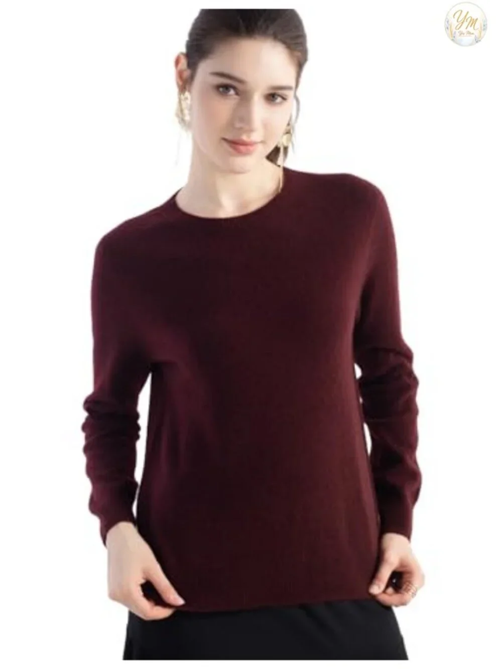 100% Pure Cashmere Pullover Sweater Seamless Knit Crew Neck Long Sleeve